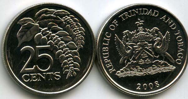 Монета 25 центов 2008г Тринидад
