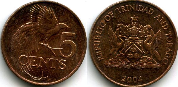 Монета 5 центов 2004г Тринидад