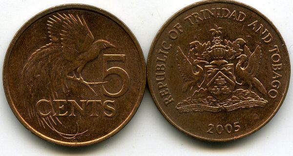 Монета 5 центов 2005г Тринидад