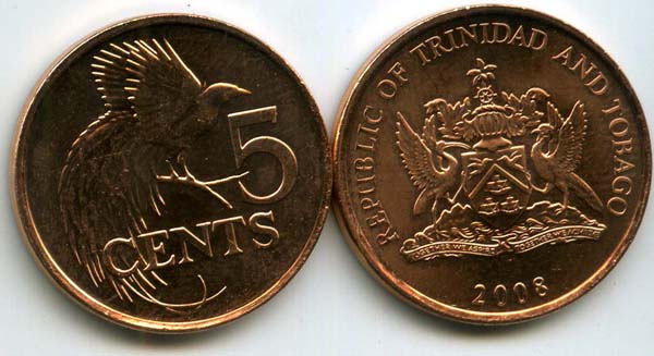 Монета 5 центов 2008г Тринидад