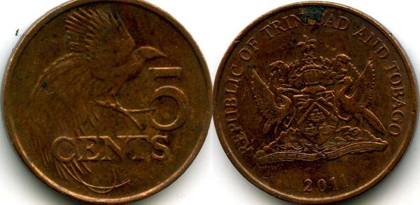 Монета 5 центов 2011г Тринидад