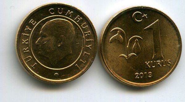 Монета 1 куруш 2013г Турция
