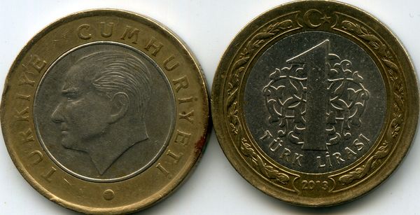Монета 1 лира 2013г Турция