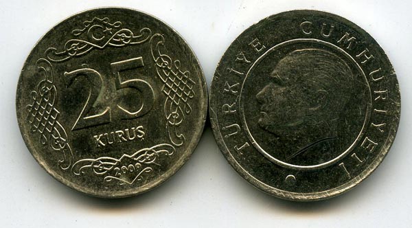Монета 25 куруш 2009г Турция