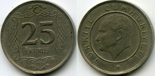 Монета 25 куруш 2014г Турция