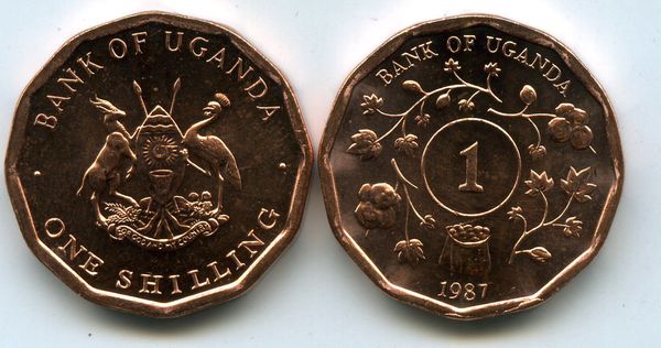 Монета 1 шиллинг 1987г Уганда