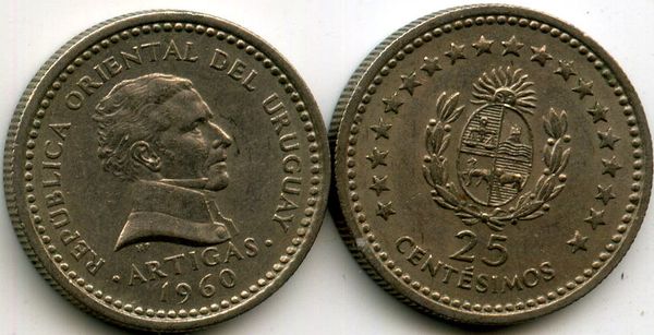 Монета 25 сентесимос 1960г Уругвая