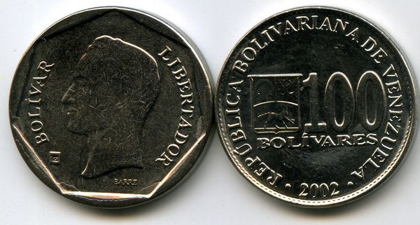 Монета 100 боливарес 2002г Венесуэла