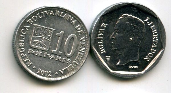 Монета 10 боливарес 2002г Венесуэла