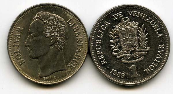 Монета 1 боливар 1989г Венесуэла