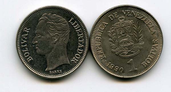 Монета 1 боливар 1990г Венесуэла