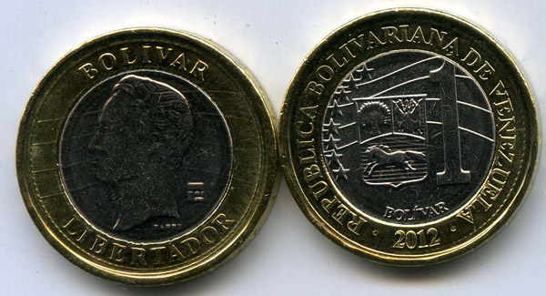 Монета 1 боливар 2012г Венесуэла