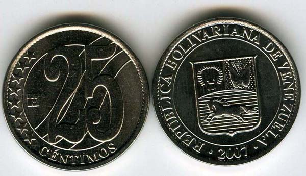 Монета 25 сентимос 2007г Венесуэла