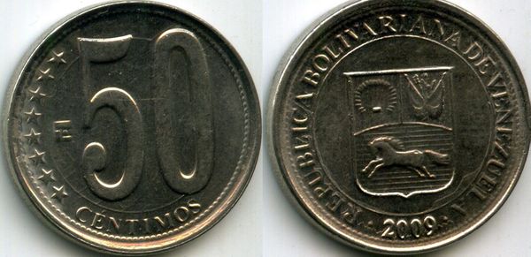 Монета 50 сентимос 2009г Венесуэла