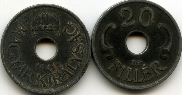 Монета 20 филлеров 1941г Венгрия