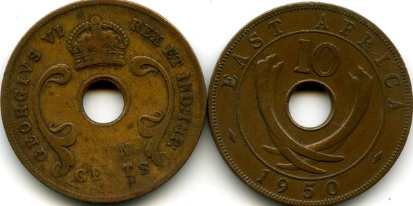 Монета 10 центов 1950г Британская Восточная Африка