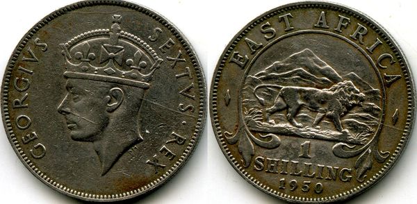 Монета 1 шиллинг 1950г Британская Восточная Африка