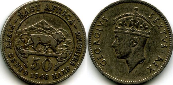 Монета 50 центов 1948г Британская Восточная Африка