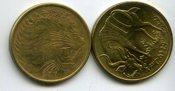 Монета 10 центов 2008 Эфиопия