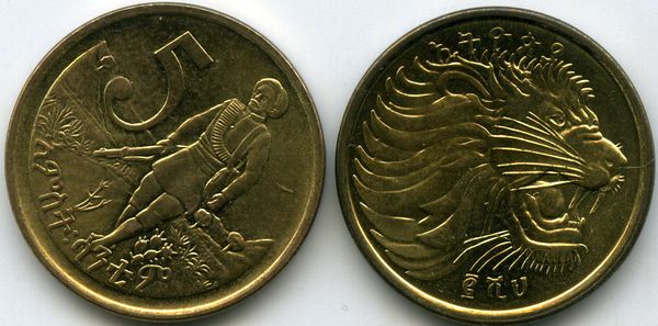 Монета 5 центов 2008 Эфиопия