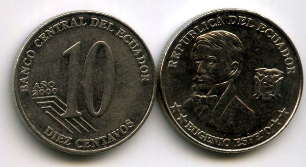Монета 10 сентавос 2000г Эквадор