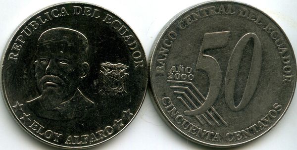Монета 50 сентавос 2000г Эквадор