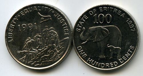 Монета 100 центов 1997г Эритрея