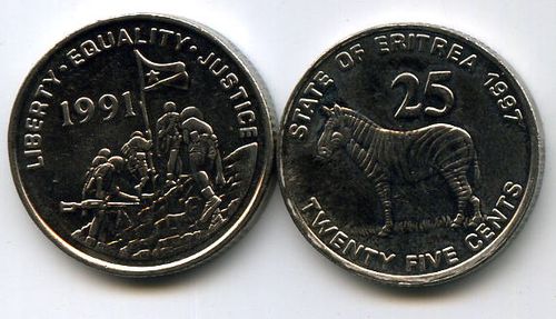 Монета 25 центов 1997г Эритрея