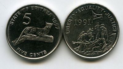 Монета 5 центов 1997г Эритрея