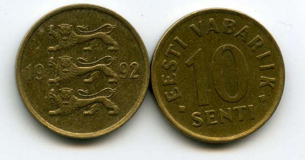 Монета 10 сенти 1992г Эстония