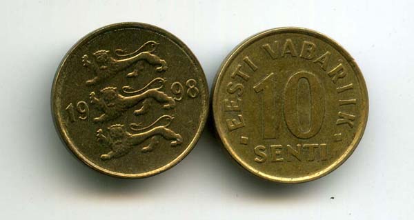Монета 10 сенти 1998г Эстония