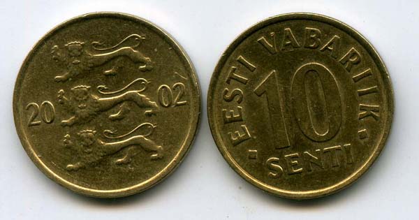 Монета 10 сенти 2002г Эстония