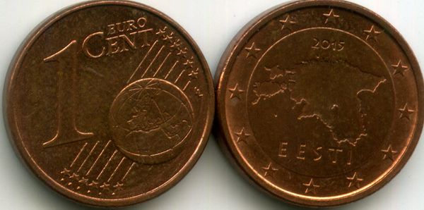 Монета 1 евроцент 2015г из обращения Эстония