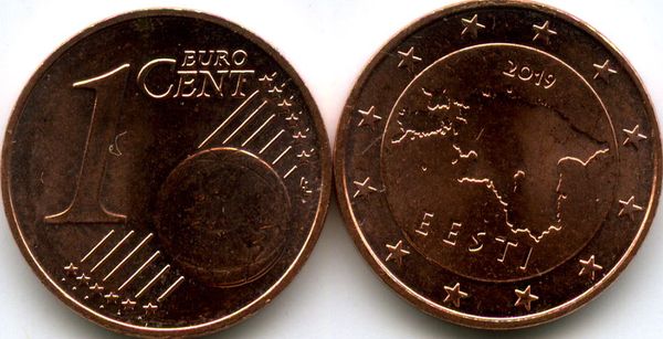 Монета 1 евроцент 2019г Эстония