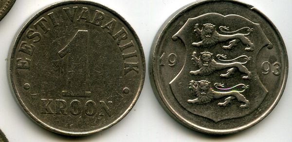 Монета 1 крона 1993г Эстония