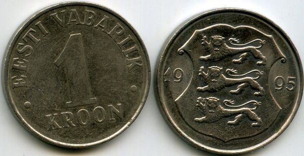 Монета 1 крона 1995г Эстония