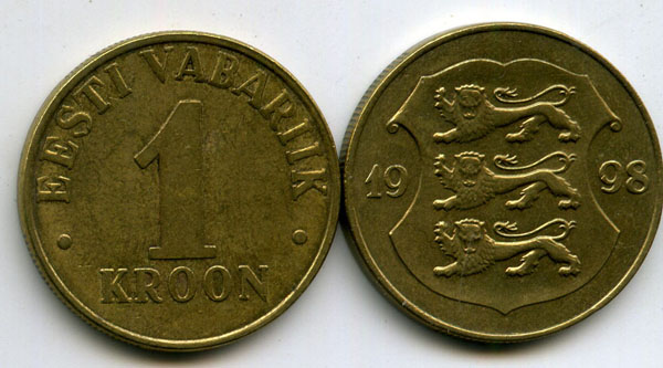 Монета 1 крона 1998г Эстония