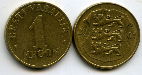 Монета 1 крона 2001г Эстония