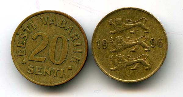 Монета 20 сенти 1996г Эстония