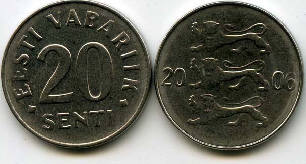 Монета 20 сенти 2006г Эстония