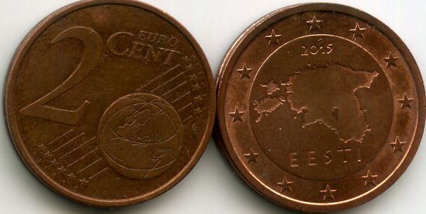 Монета 2 евроцента 2015г из обращения Эстония