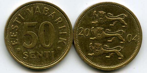 Монета 50 сенти 2004г Эстония