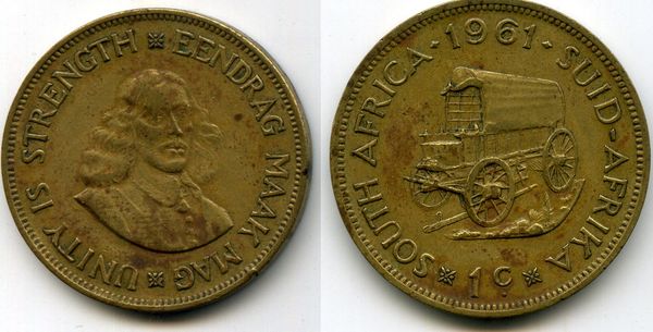 Монета 1 цент 1961г Южная Африка