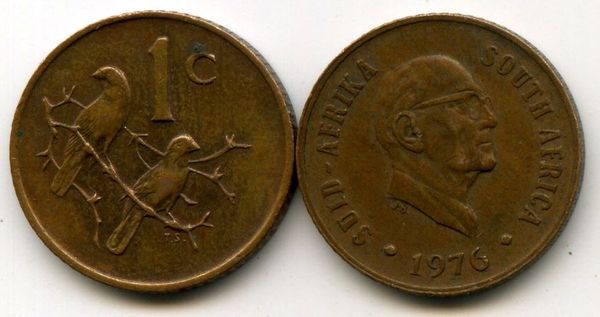 Монета 1 цент 1976г Южная Африка