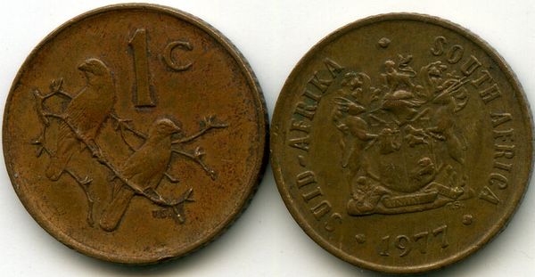Монета 1 цент 1977г Южная Африка