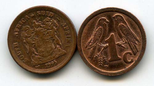 Монета 1 цент 1995г Южная Африка