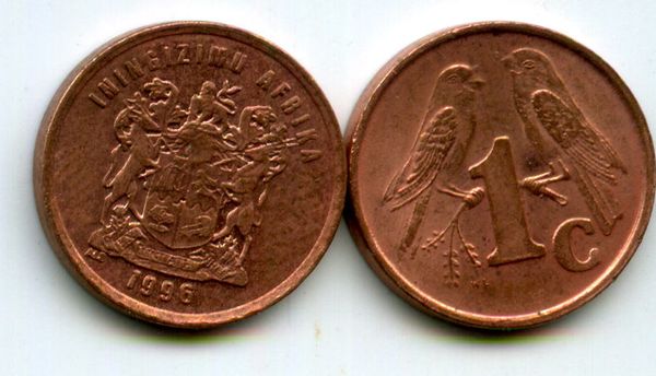 Монета 1 цент 1996г Южная Африка