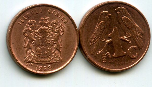 Монета 1 цент 1998г Южная Африка