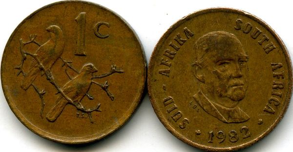 Монета 1 цент 1982г Бальтазар Южная Африка