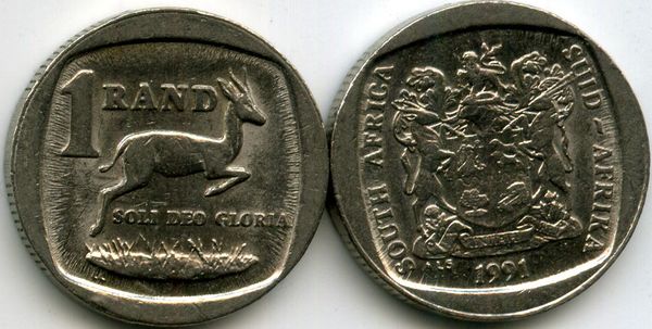 Монета 1 ранд 1991г Южная Африка